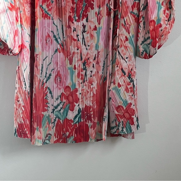 H&M Pink Floral Pleated Flattering Feminine Puff Sleeve Wrap Dress  XXL - Picture 8 of 10